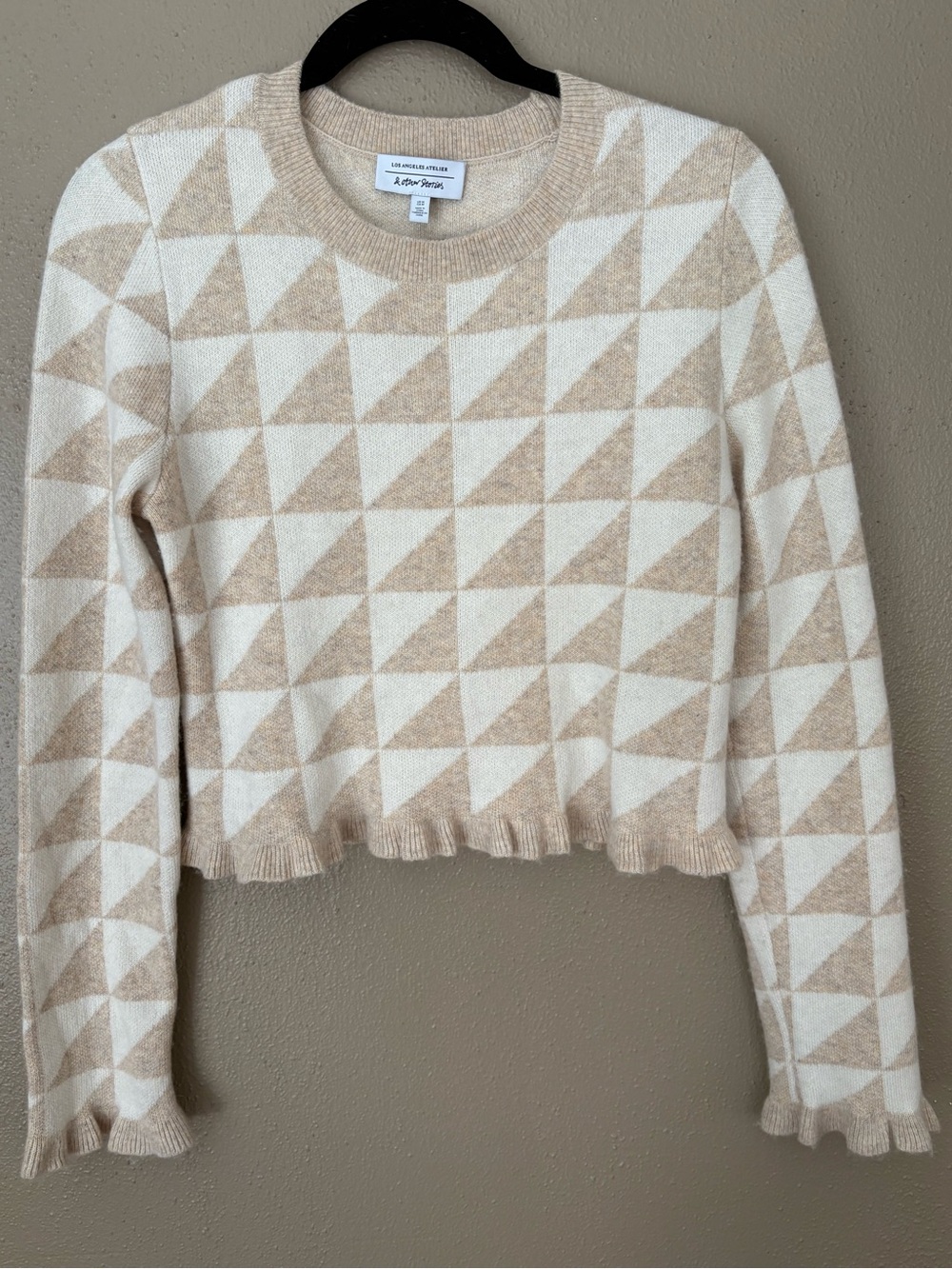 & Other Stories Beige & Cream Geometric Crop Sweater